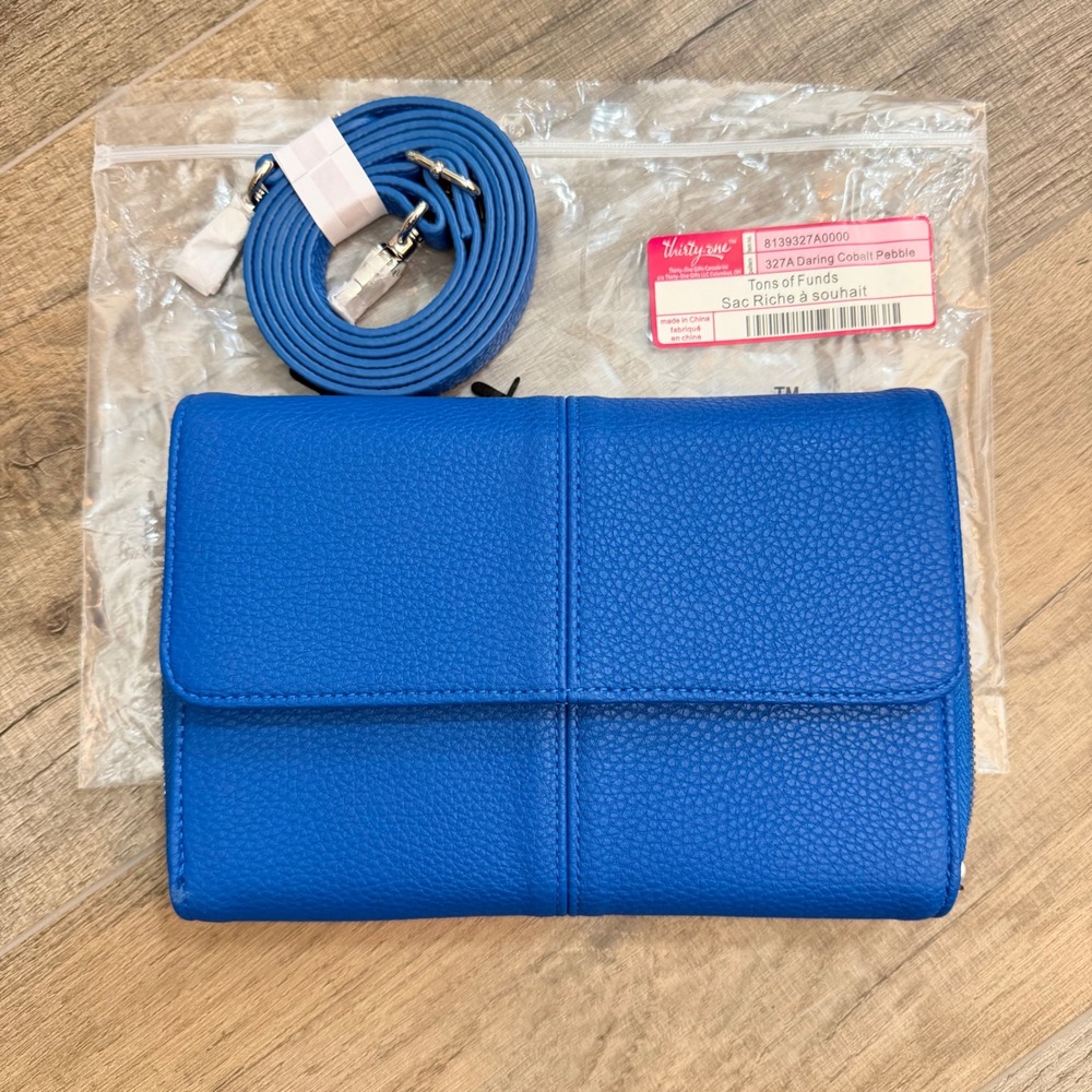 NEW Thirty-One Jewell Tons of Funds Crossbody Wallet Daring Cobalt Pebble Blue
